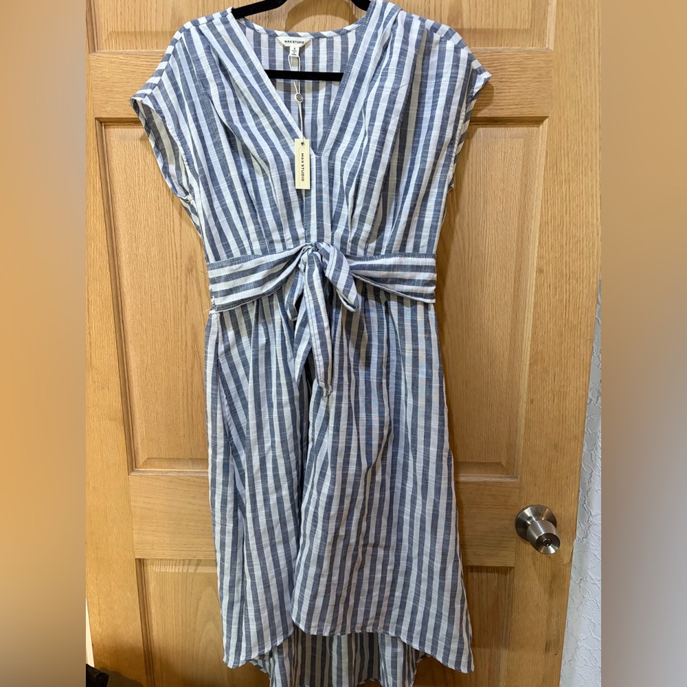 Max Studio Navy and White Striped Dress